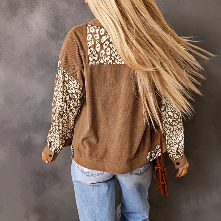 Drune | Damen Cordjacke mit LeopardenDetails