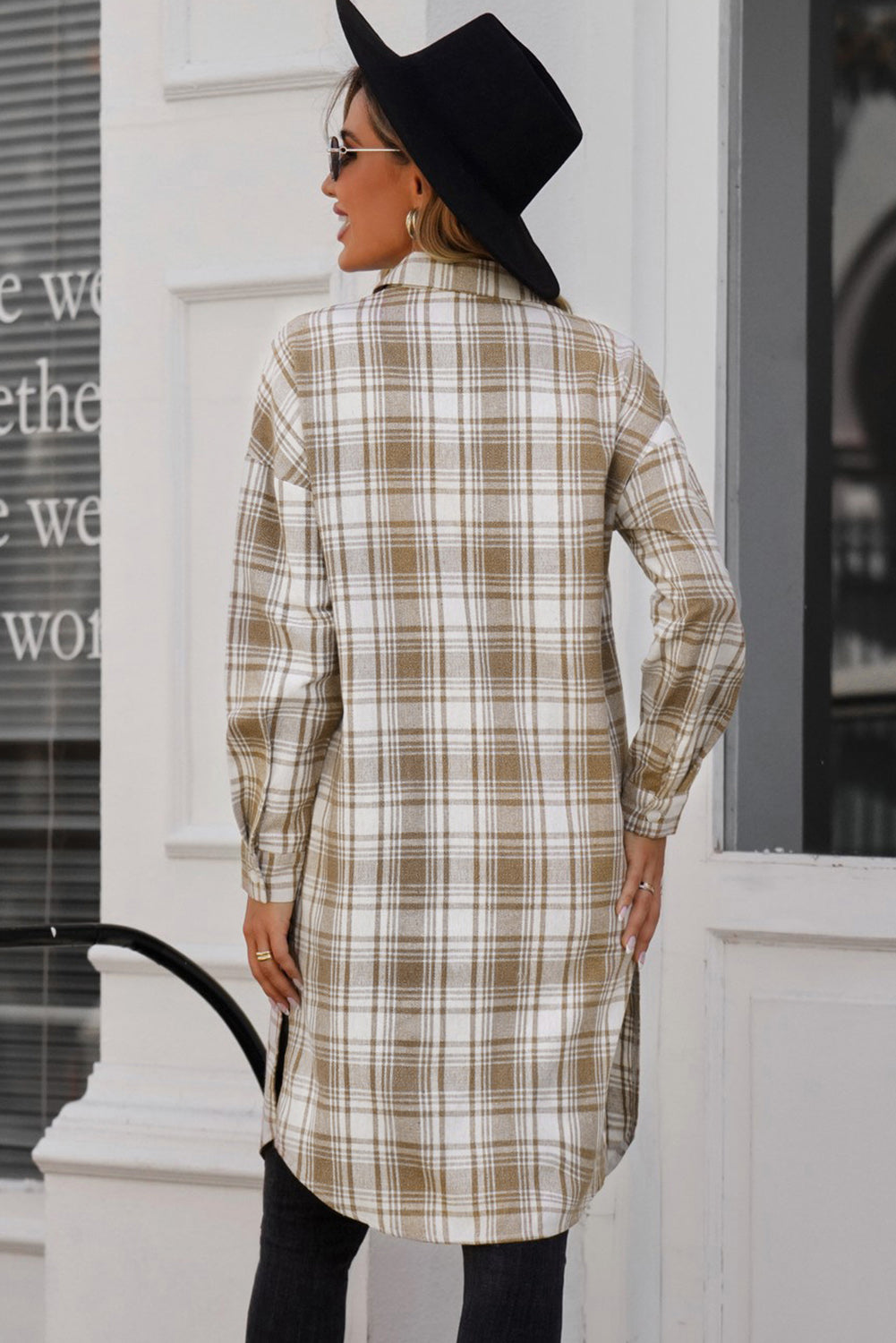 Drune | Karierter Button-Up Longline Shacket mit Brusttaschen