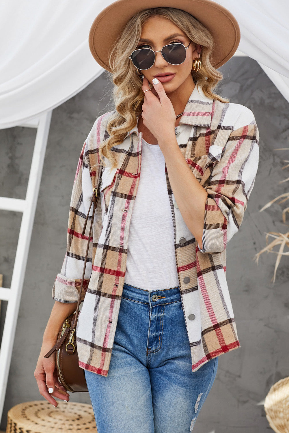 Drune | Karierte Button-Up Shirtjacke mit fallenden Schultern