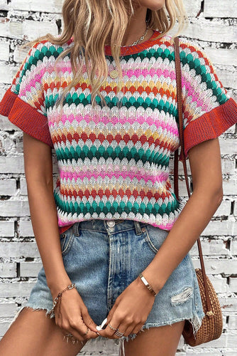 Drune | rotes Crop-Top mit farbiger Struktur Für Frauen