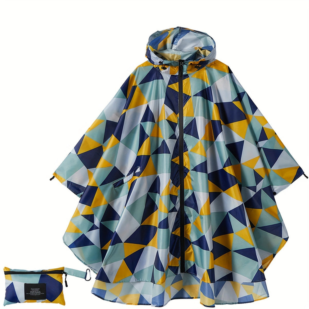 Drune | Sportliche Damen Regenponcho Mit Kapuze Und Geometrischem Muster