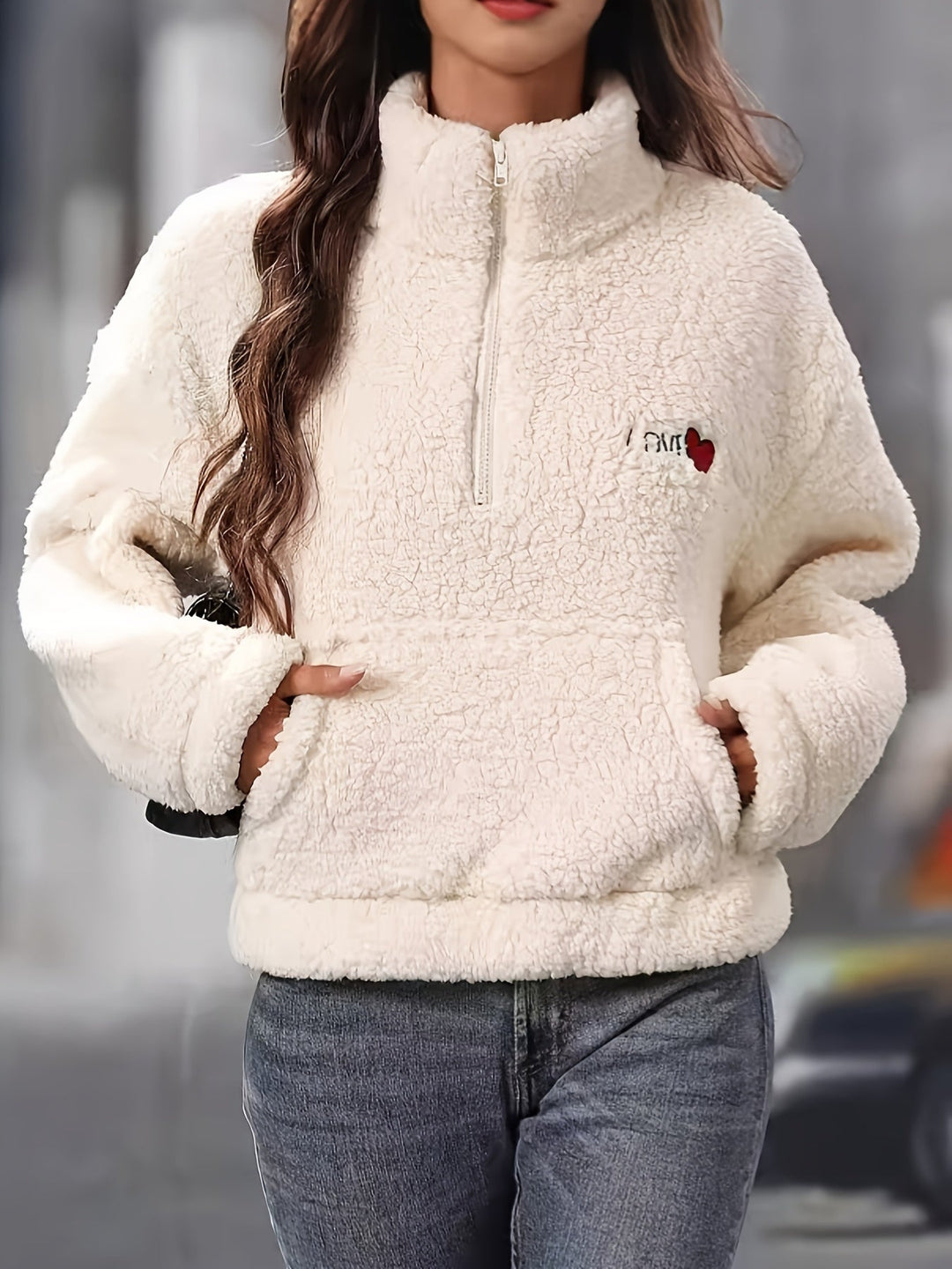 Drune | Leichtgewicht Teddy Pullover mit Reißverschluss Polyester Weich und Warm