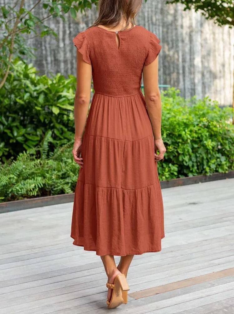 Drune | Elegantes Plissiertes Lagenkleid mit Kurzen Ärmeln