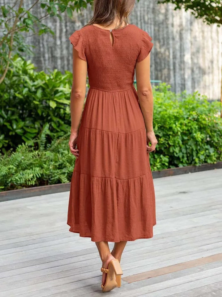 Drune | Elegantes Plissiertes Lagenkleid mit Kurzen Ärmeln