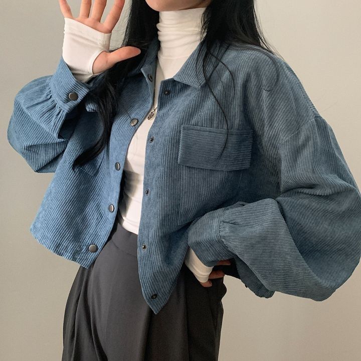 Drune | Damen Blau Gestreifte Samtjacke