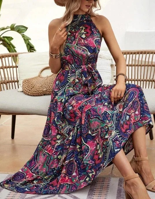 Drune | Damen Retro Maxi Halterneck & Vintage-Inspiriert