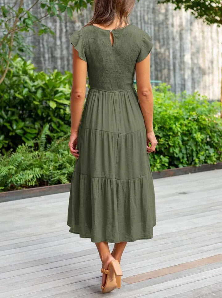Drune | Elegantes Plissiertes Lagenkleid mit Kurzen Ärmeln