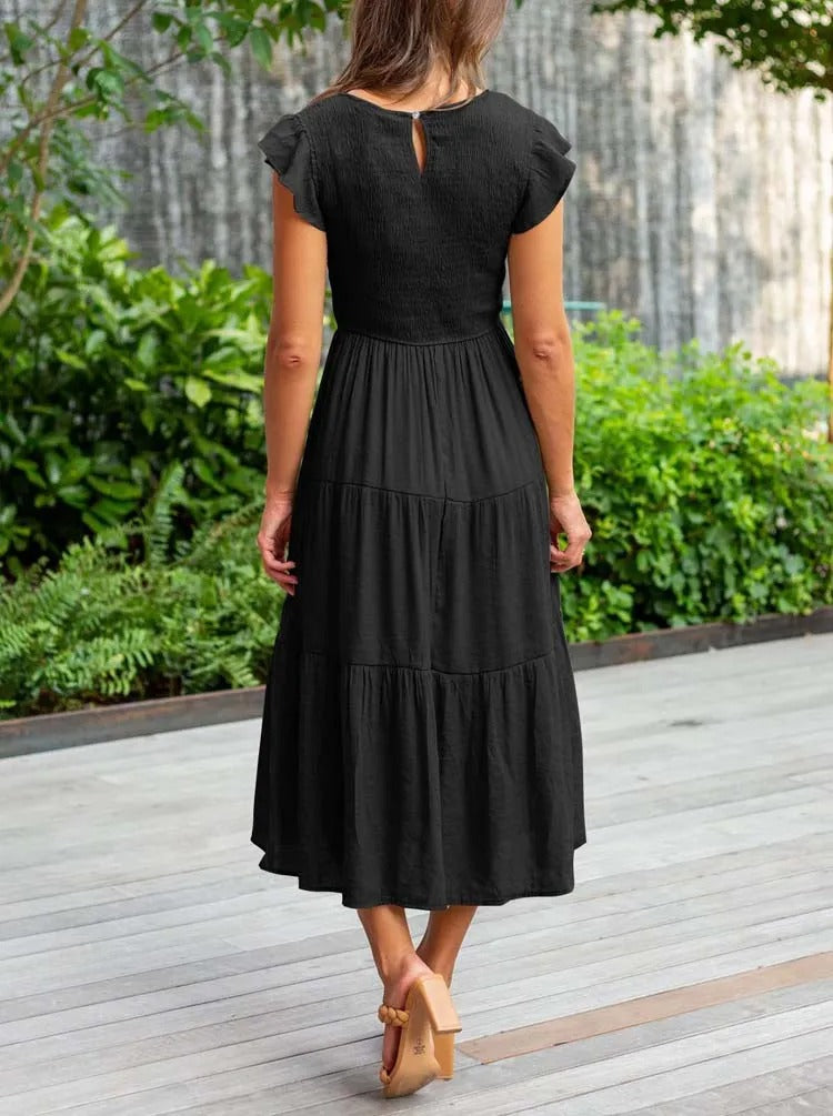 Drune | Elegantes Plissiertes Lagenkleid mit Kurzen Ärmeln