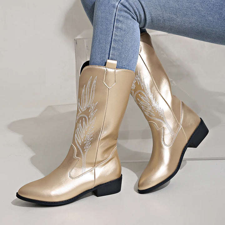 Drune - PU-Leder-Cowboystiefel mit weichem Innenfutter