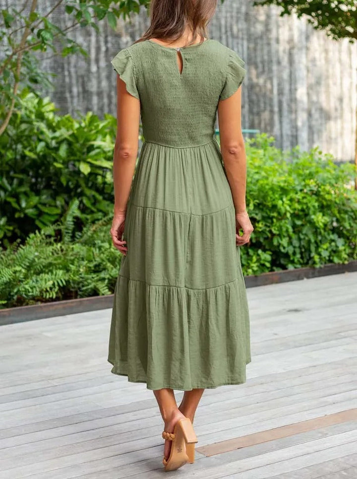 Drune | Elegantes Plissiertes Lagenkleid mit Kurzen Ärmeln