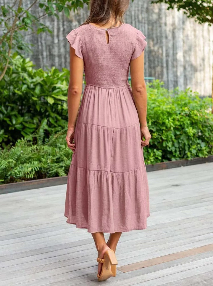 Drune | Elegantes Plissiertes Lagenkleid mit Kurzen Ärmeln