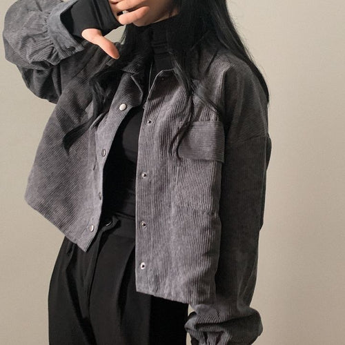 Drune | Damen Jacke aus dunkelgrauem Rippcord-Velours