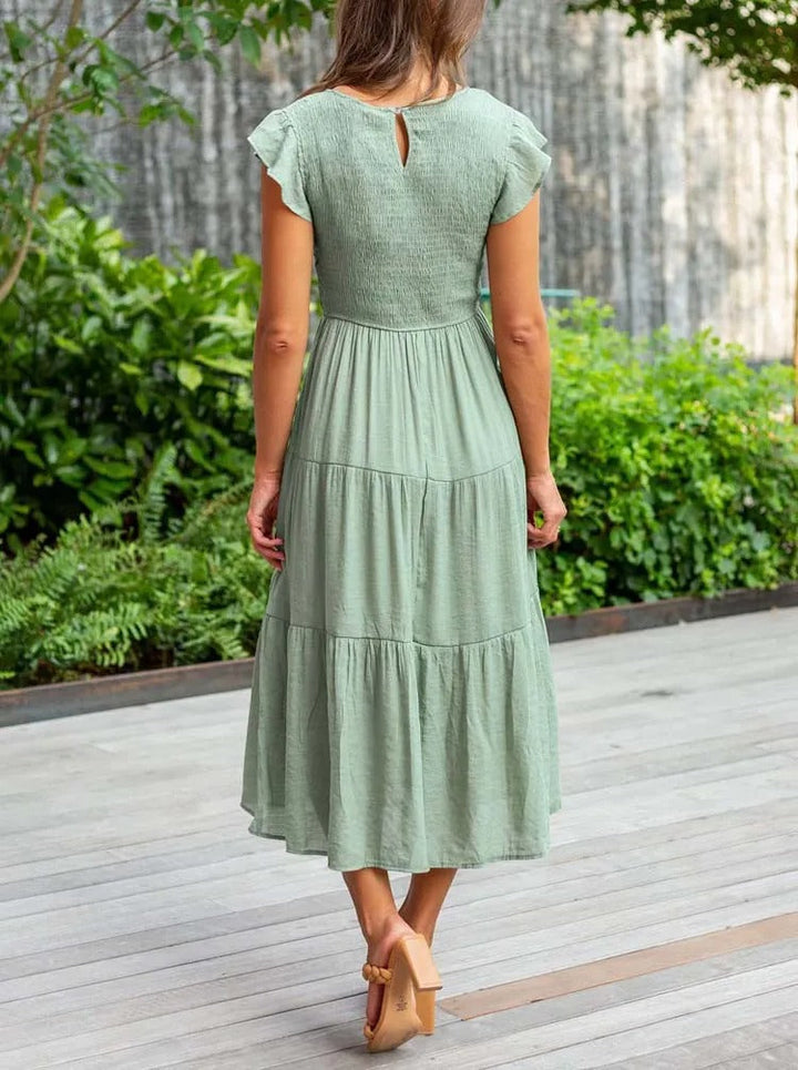 Drune | Elegantes Plissiertes Lagenkleid mit Kurzen Ärmeln