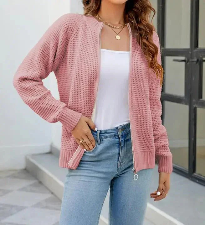Drune | Cardigan - Damen Herbst Einfarbiger Reißverschluss Strickcardigan