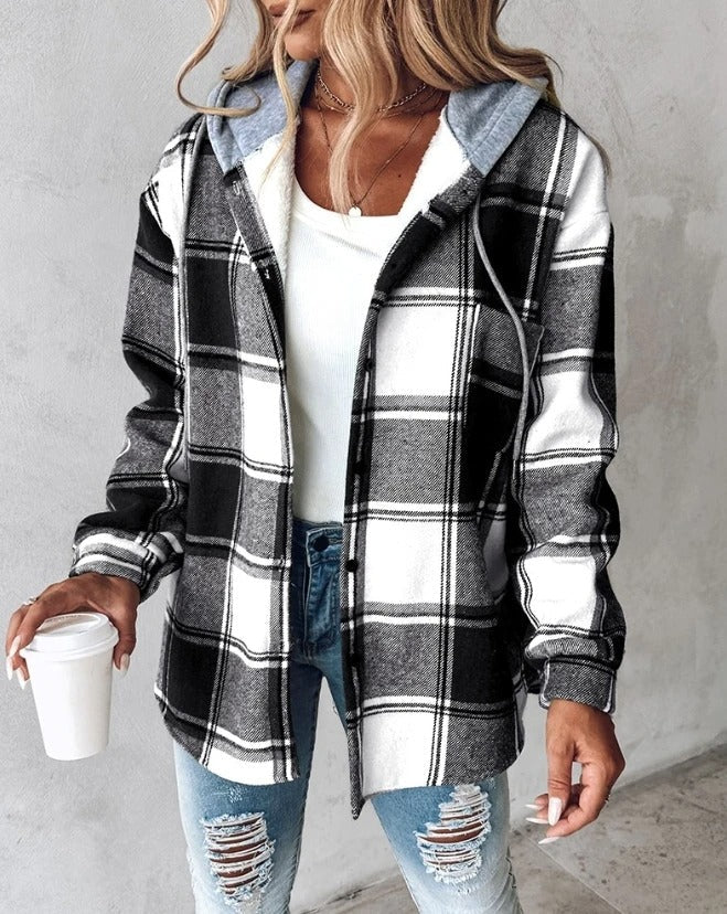Drune | Karierte Jacke mit Kapuze und Warmem Futter für Damen