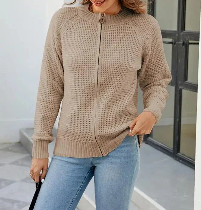 Drune | Cardigan - Damen Herbst Einfarbiger Reißverschluss Strickcardigan