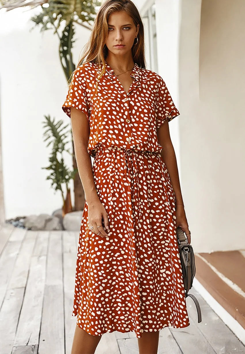 Drune Casual Kleid | Gepunktetes kurzärmeliges Sommerkleid