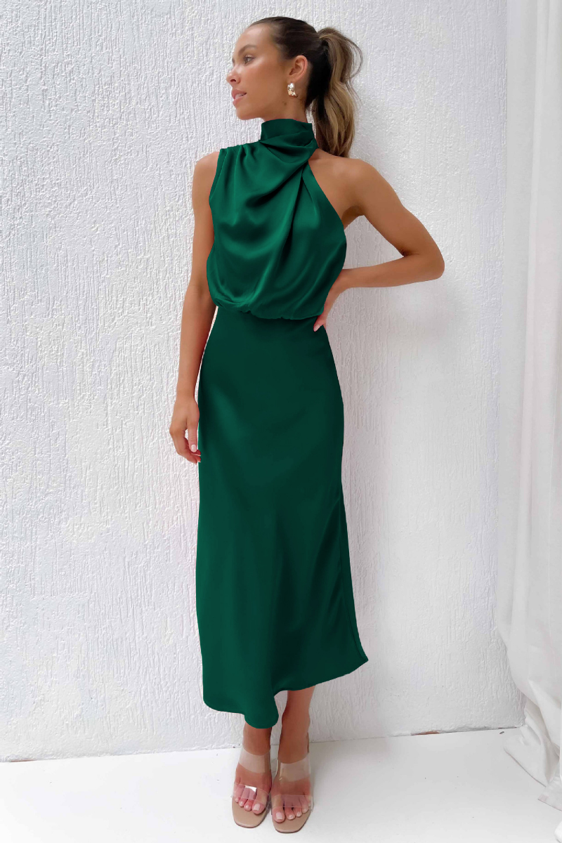Drune | Elegantes Midi Kleid mit Asymmetrischem Rundhalsausschnitt