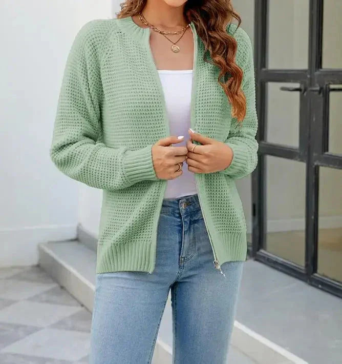 Drune | Cardigan - Damen Herbst Einfarbiger Reißverschluss Strickcardigan