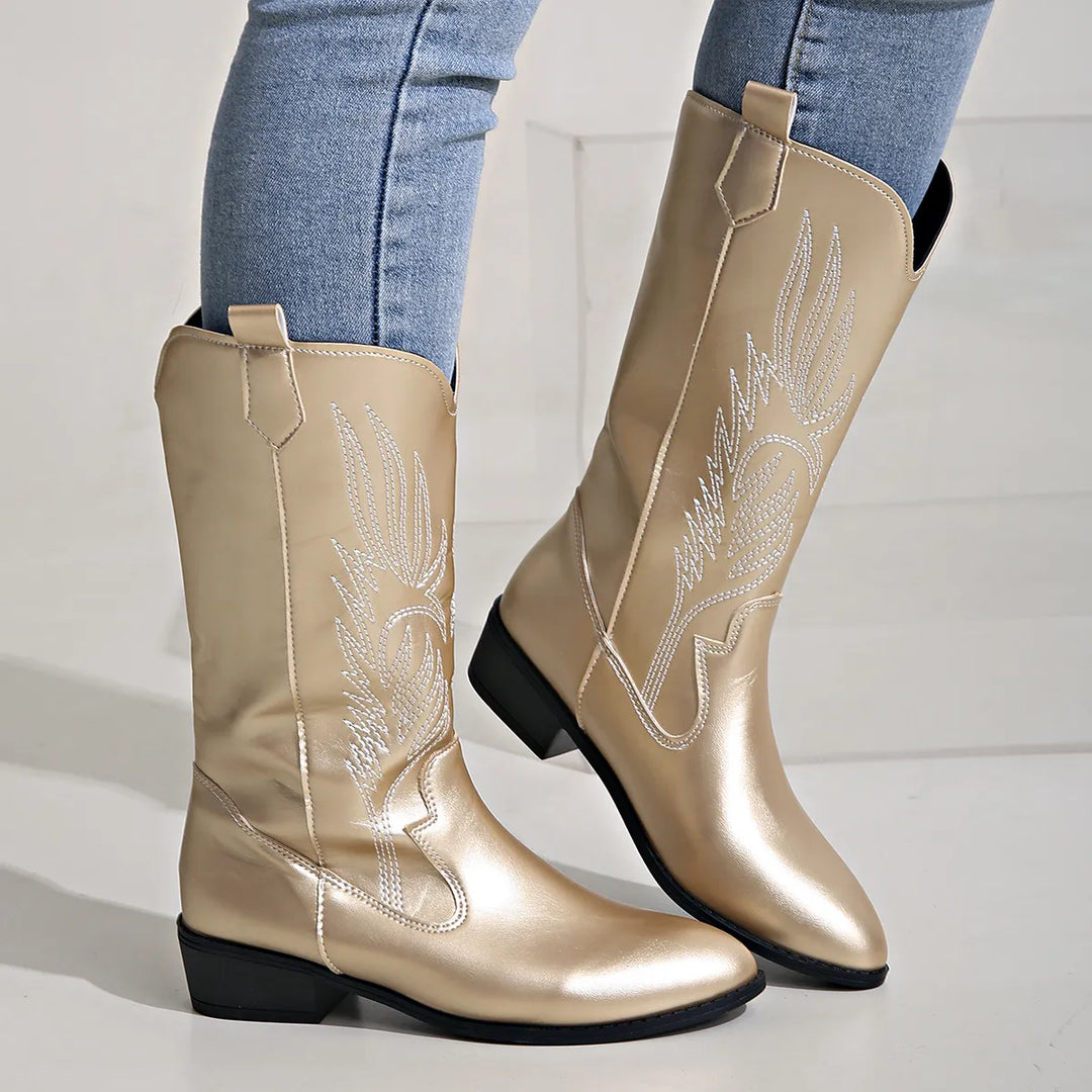 Drune - PU-Leder-Cowboystiefel mit weichem Innenfutter