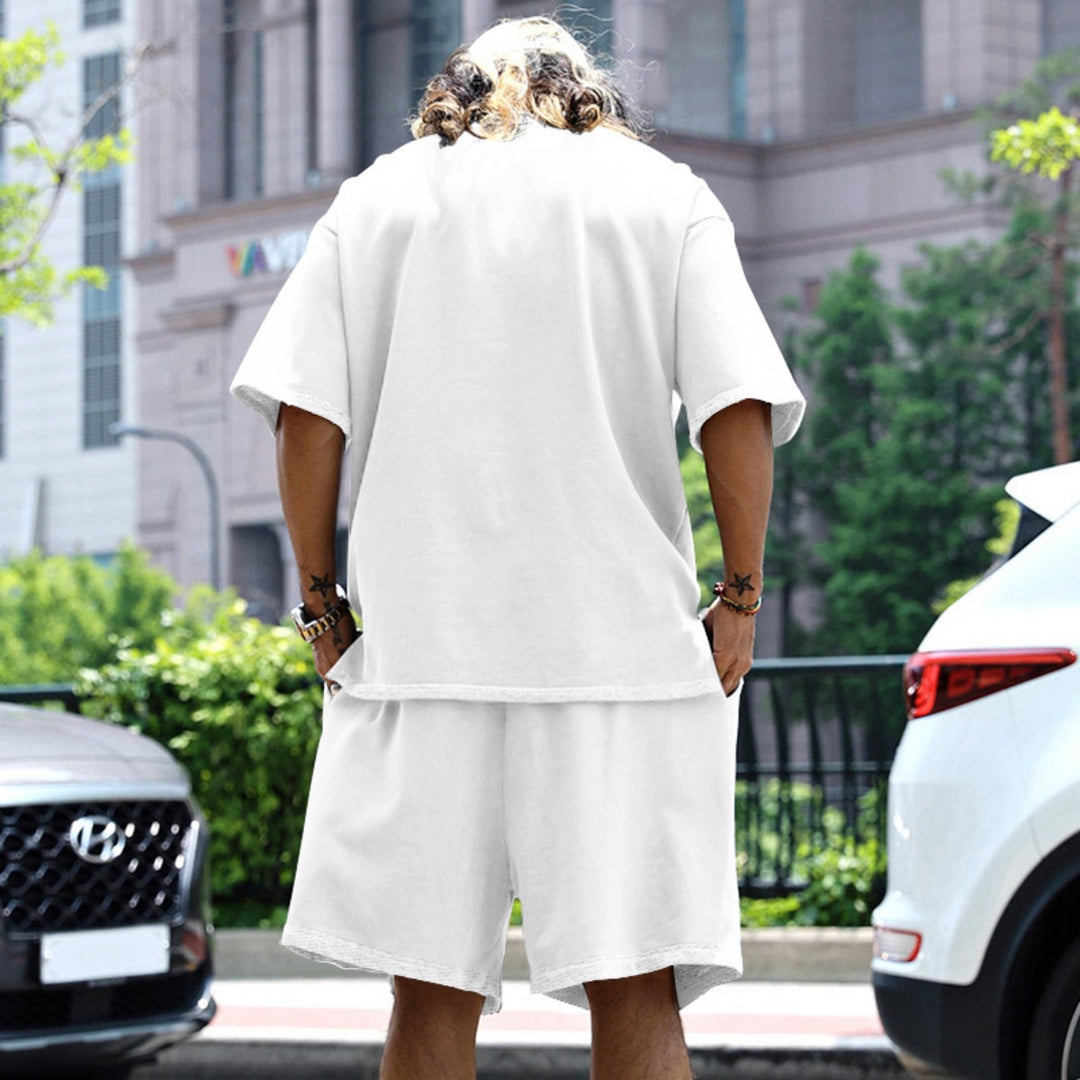Drune | Lockeres T-Shirt Shorts einfarbiges Set