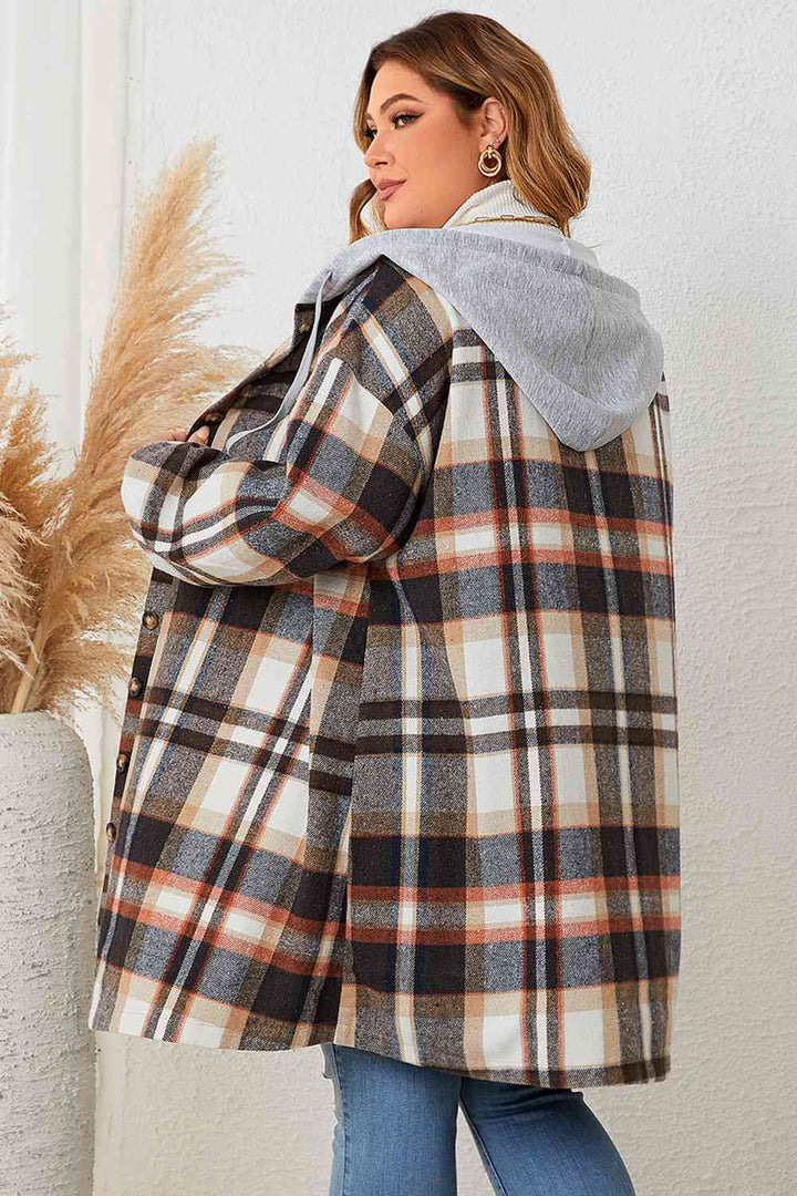 Drune | Plus Size Karo Drop-Shoulder Kapuzenmantel