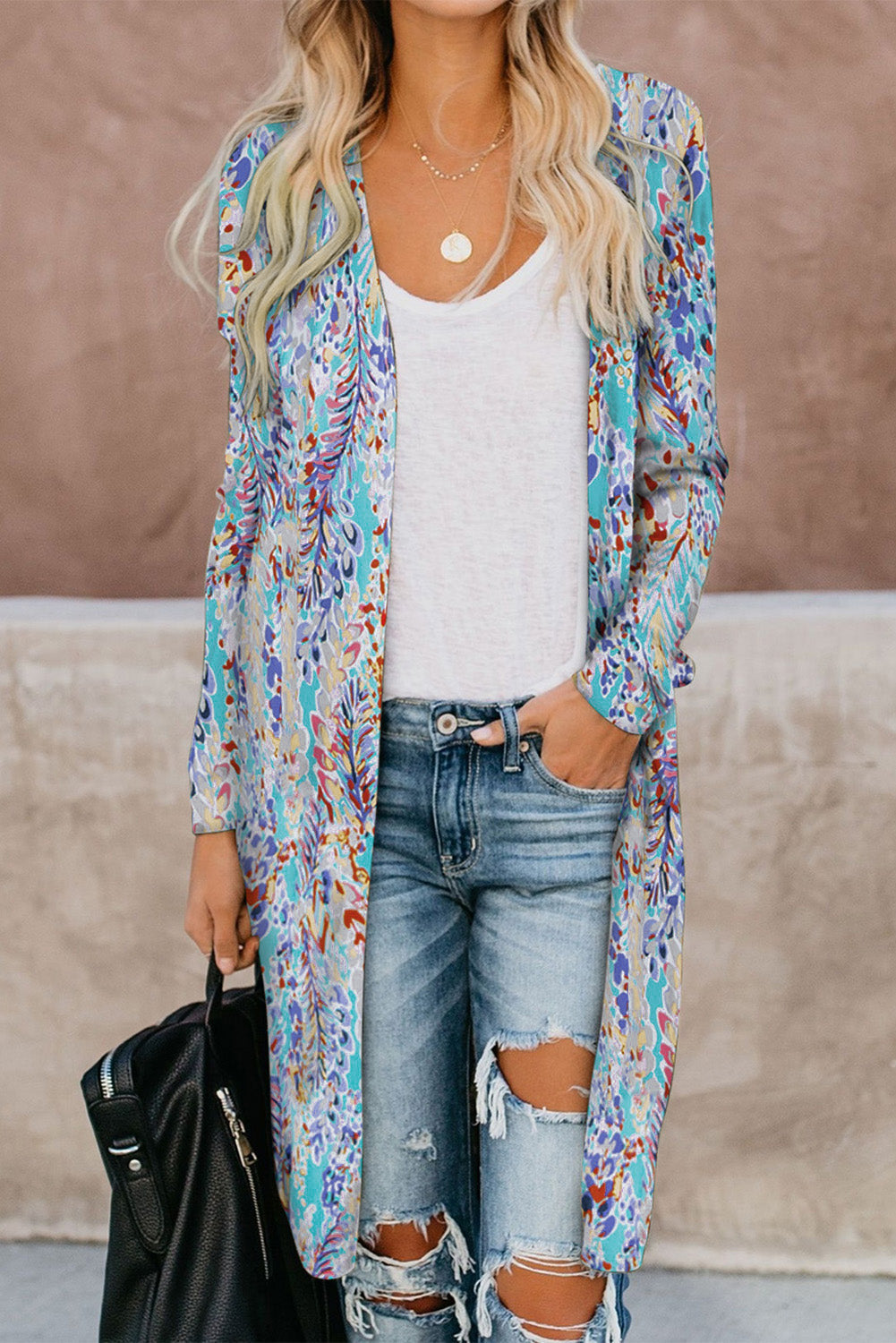 Drune | Bedruckter Offene Front Langarm Cardigan