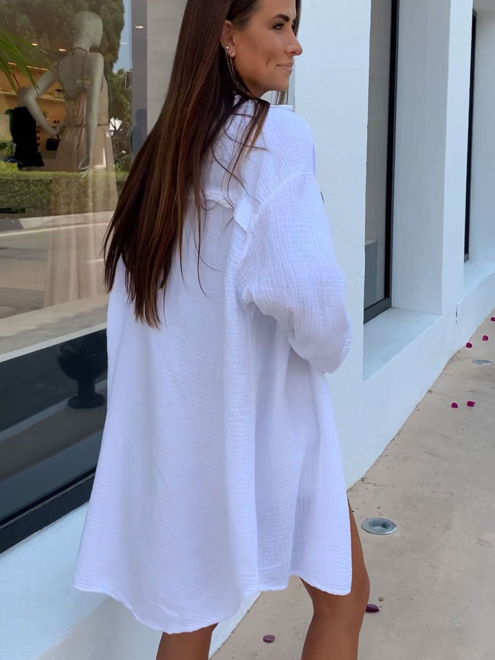 Musselin Bluse Freya Weiß Lang