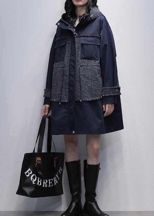 Drune | Kapuzen-Patchwork Feine Tuniken für Frauen navy lässige Mäntel