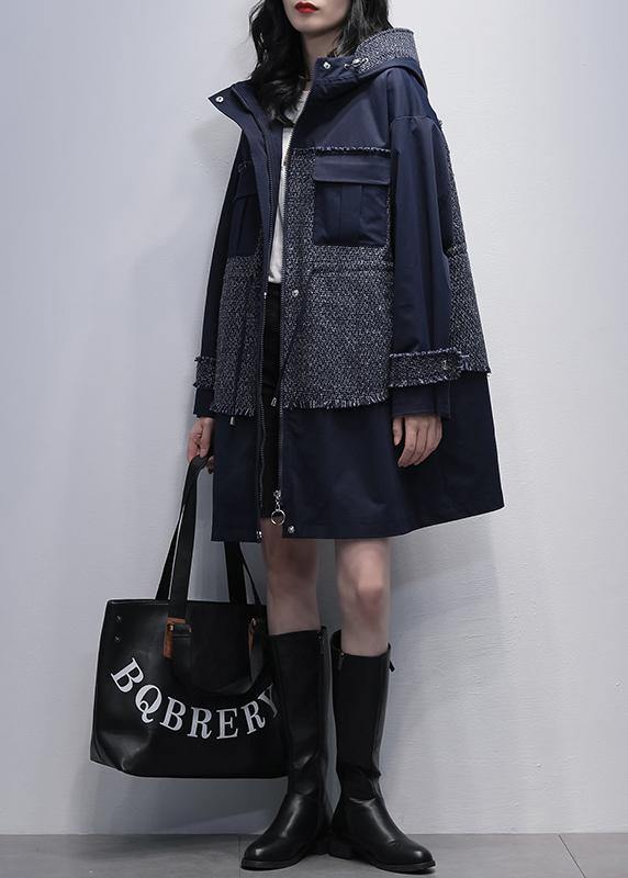 Drune | Kapuzen-Patchwork Feine Tuniken für Frauen navy lässige Mäntel