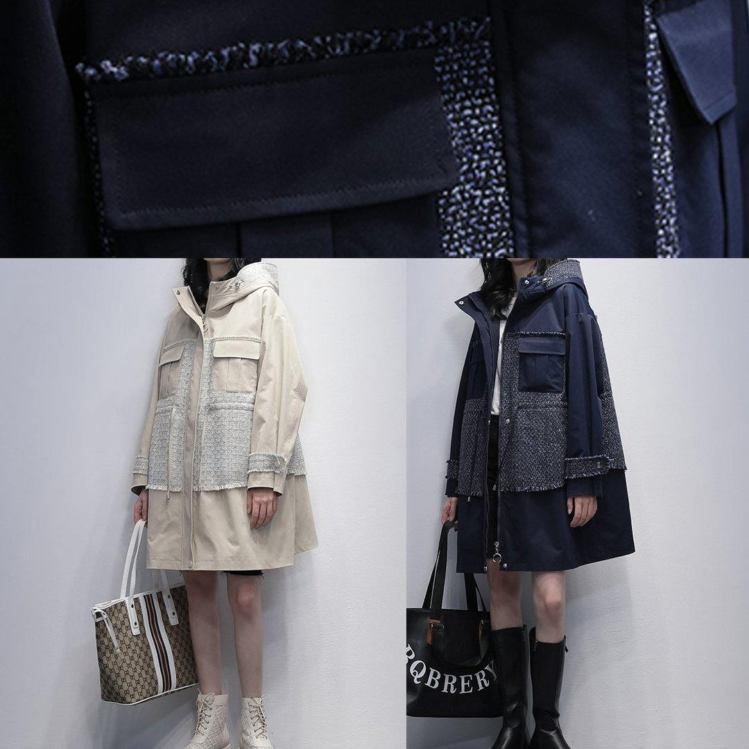 Drune | Kapuzen-Patchwork Feine Tuniken für Frauen navy lässige Mäntel
