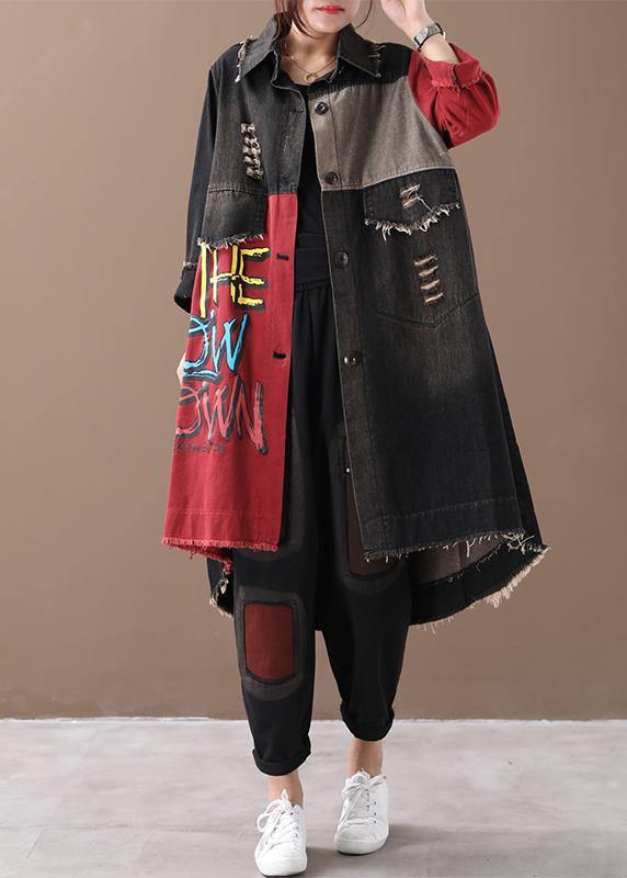 Drune | rote Buchstabenmode lässige Mäntel Damen Form Revers Loch Outwears