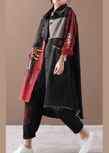 Drune | rote Buchstabenmode lässige Mäntel Damen Form Revers Loch Outwears