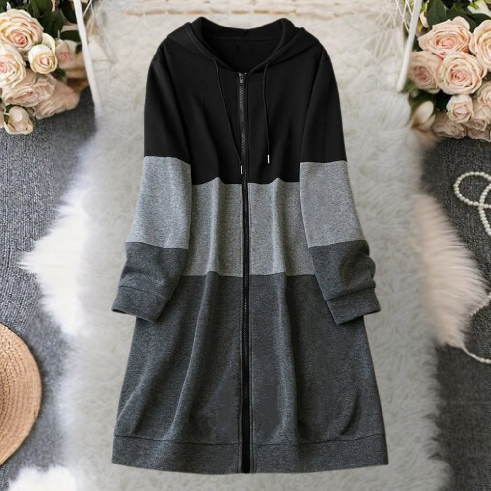 Drune | Lange Kapuzenjacke mit Reißverschluss für Damen im Herbst
