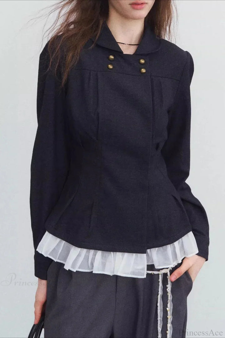 Drune | Brust Denim Falten Slim Jacke