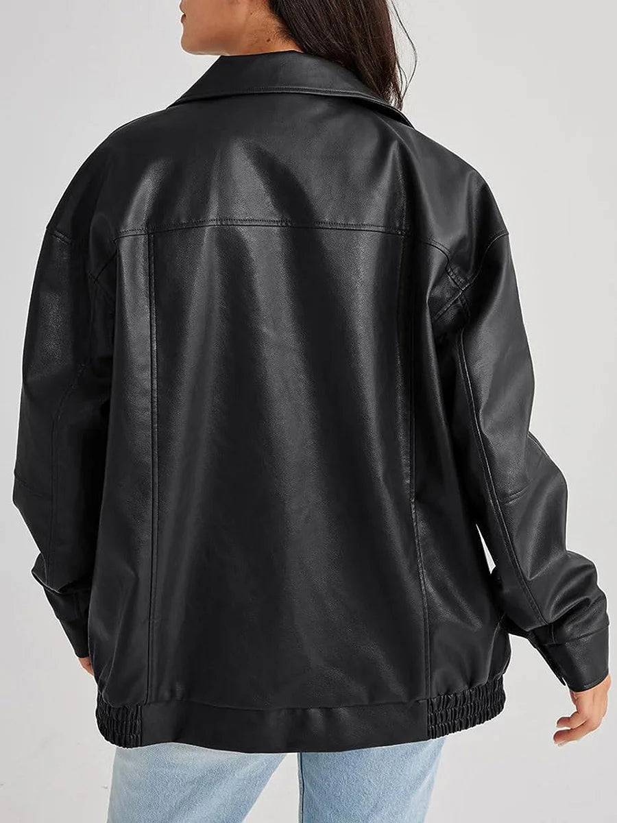 Drune | Übergroße Leder-Bomberjacke mit trendigem Design