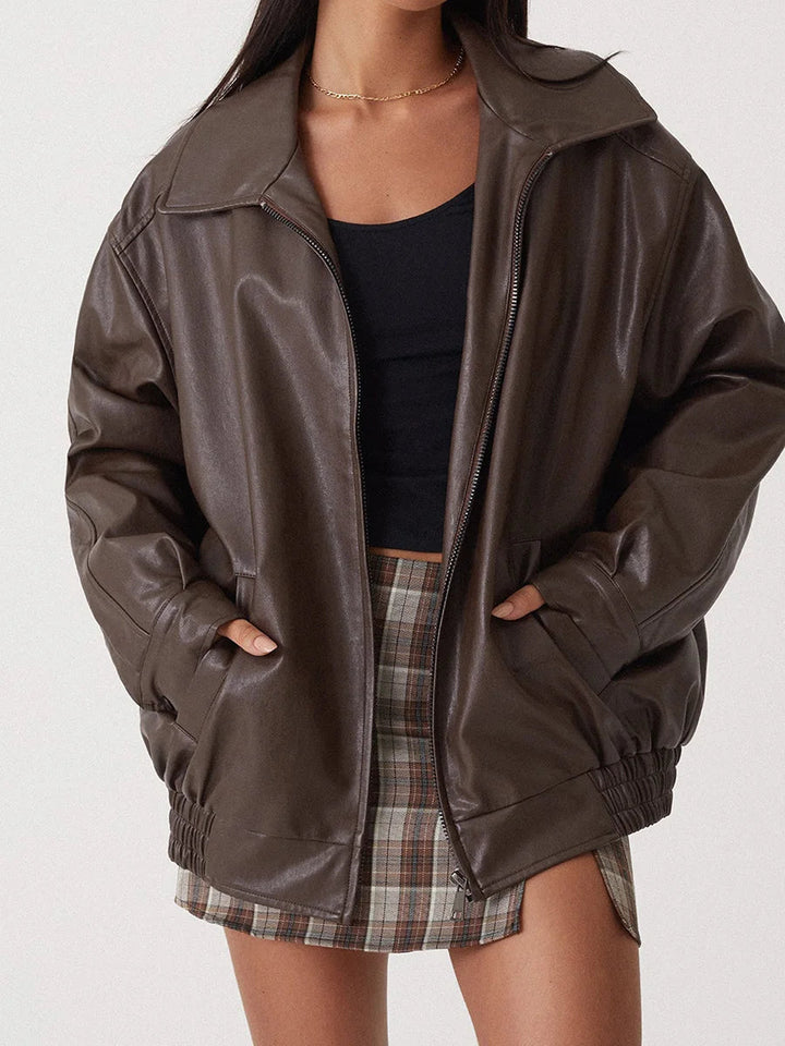 Drune | Zip-Up Bikerjacke - Oversized Passform mit gerafftem Saum