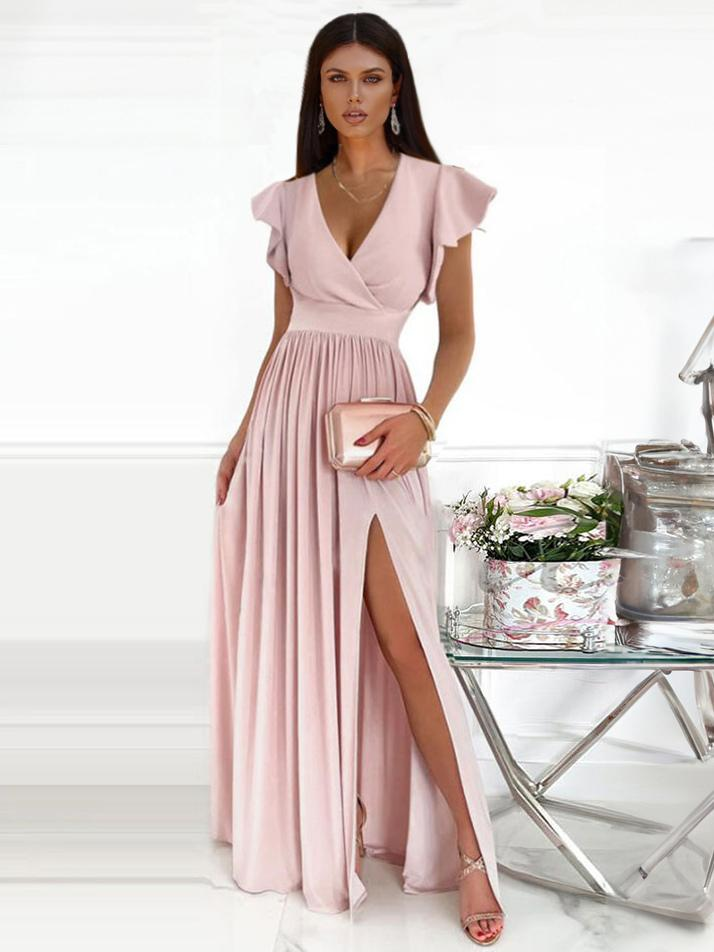 Drune | Maxikleid mit Spitzem Ausschnitt und Rüschensäumen