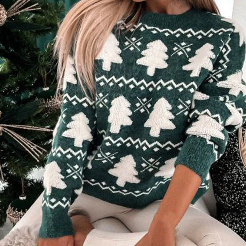 Drune | Sweatshirt - Lockere Passform - Wollstrick - Kiefernmuster - Gerippter Saum