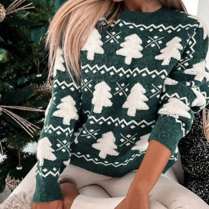 Drune | Sweatshirt - Lockere Passform - Wollstrick - Kiefernmuster - Gerippter Saum