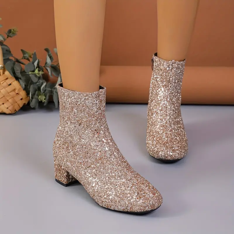Drune | Stiefeletten - Textil - Glitzer-Finish - Mandelförmige Zehen - Mittlerer Blockabsatz
