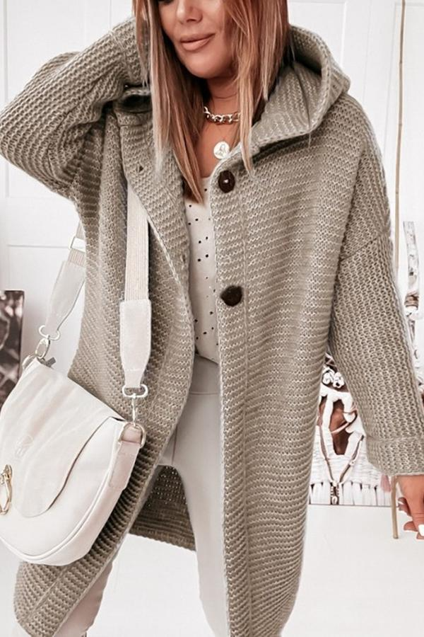 Drune | Strickjacke Grobstrick Kapuze Lang Knopfverschluss