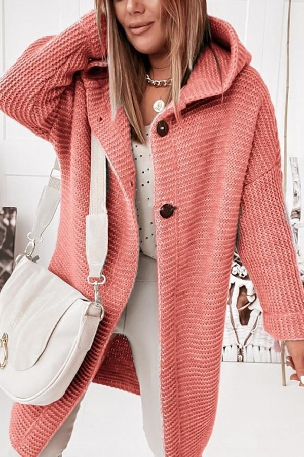 Drune | Strickjacke Grobstrick Kapuze Lang Knopfverschluss