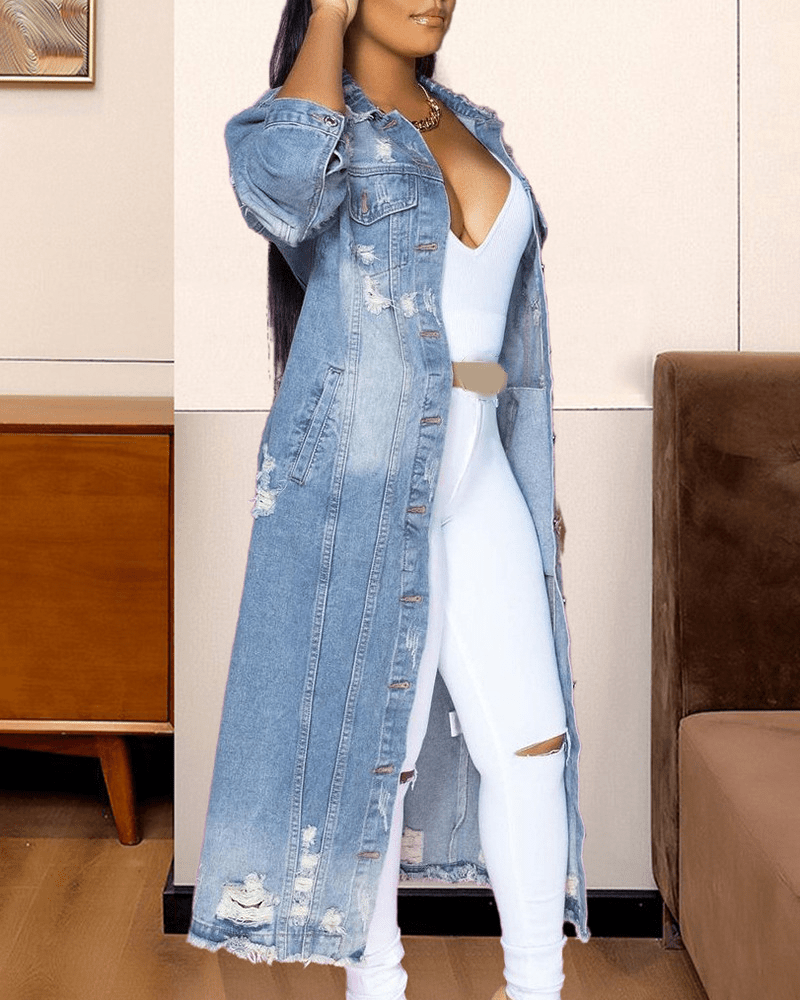 Drune | Lange Denimjacke - Knopfverschluss - Lässige Straßenmode