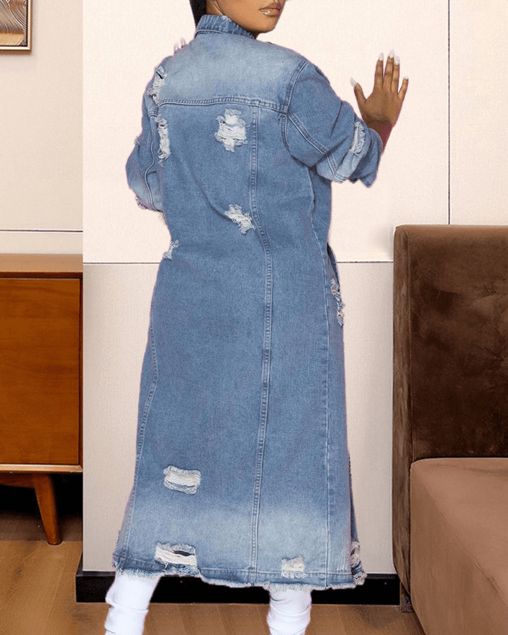Drune | Lange Denimjacke - Knopfverschluss - Lässige Straßenmode