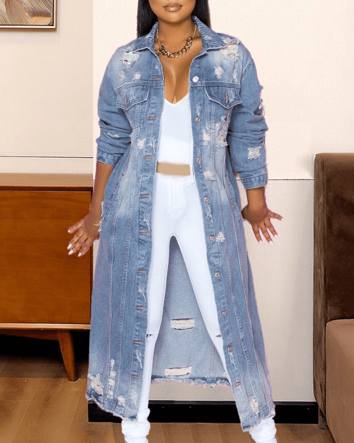 Drune | Lange Denimjacke - Knopfverschluss - Lässige Straßenmode