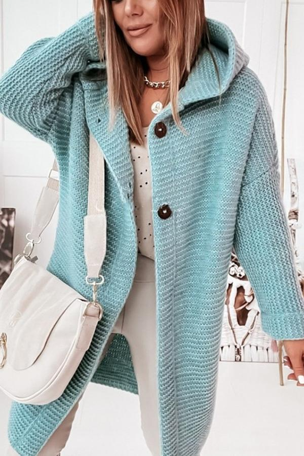 Drune | Strickjacke Grobstrick Kapuze Lang Knopfverschluss