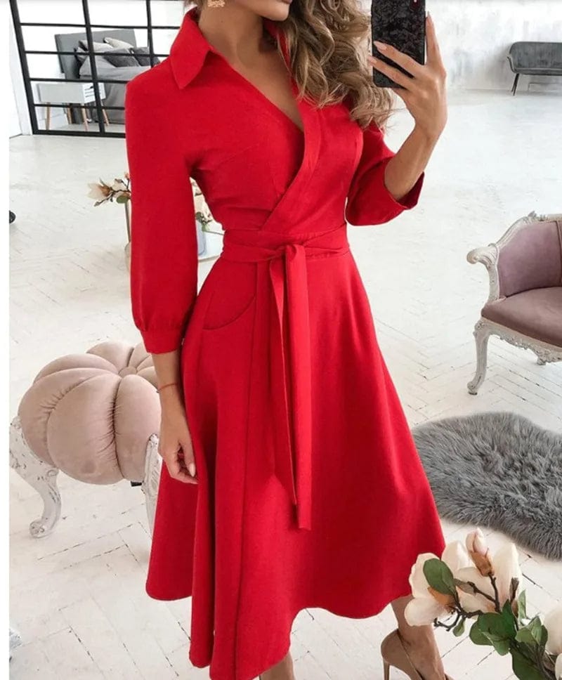 Drune | Elegantes Midi Wickelkleid Perfekt für Formelle Anlässe Emilia