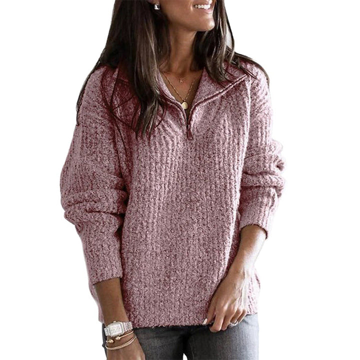 Drune | Pullover - Damen Herbst Halbzipper Texturiertes Strick-Pullover