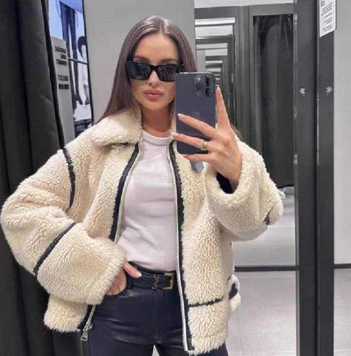 Drune | Trim Sherpa-Jacke - vom Flieger inspirierter Stil - Winterwärme - Off-White